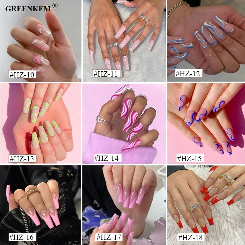 24Pcs Set Private Label Customized Press on Nails French Line Removable Fale Nails Press Designs Finished Nails