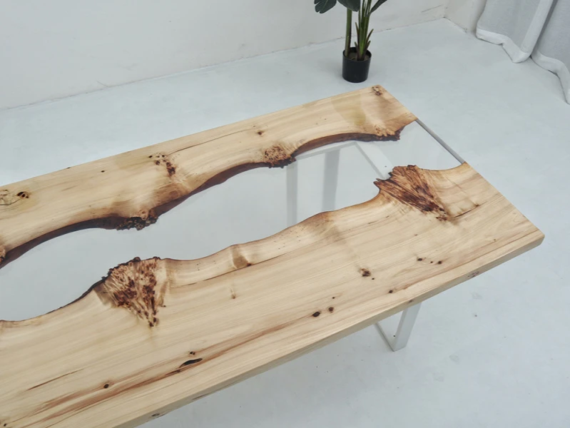 Home decoration luxury dining table on promotion available solid walnut wood epoxy resin river table