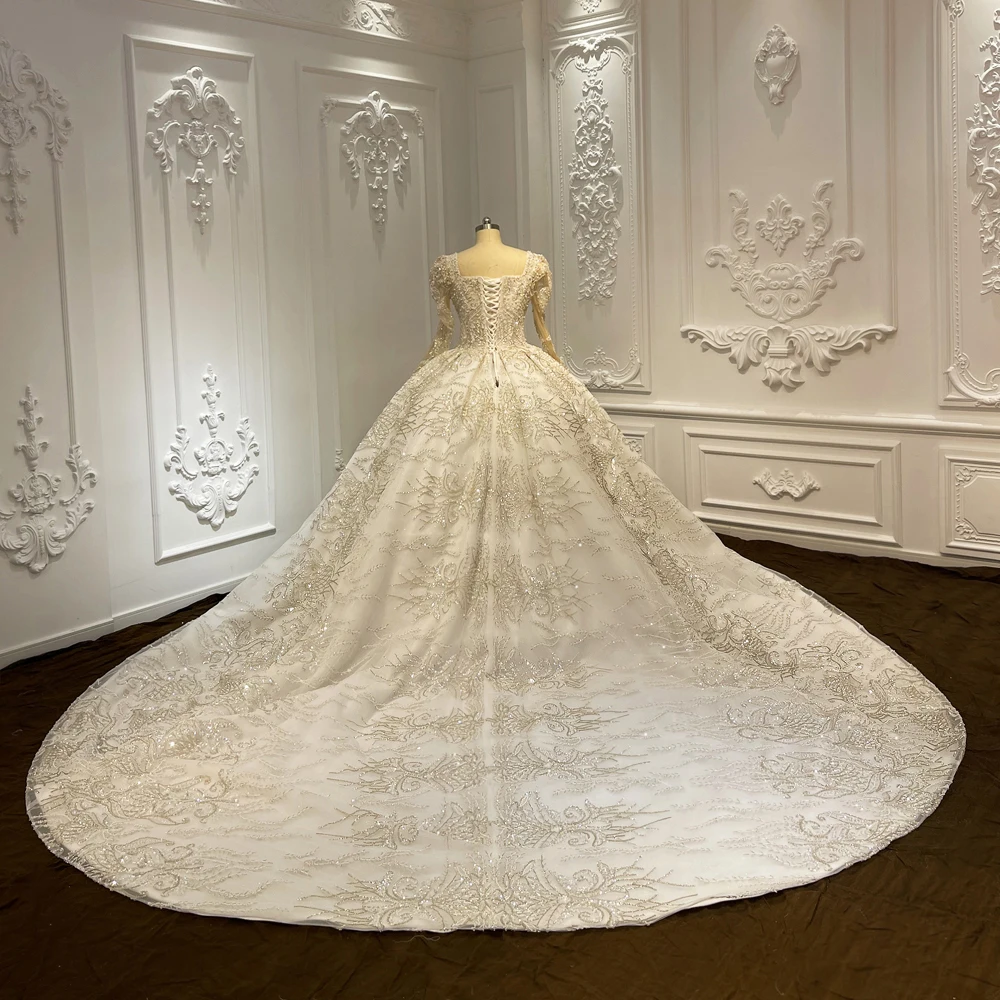 Princess Long Sleeves Wedding Dresses Ruched Sweetheart Ball Gown Glitter Tulle Bridal Gowns Lscj18