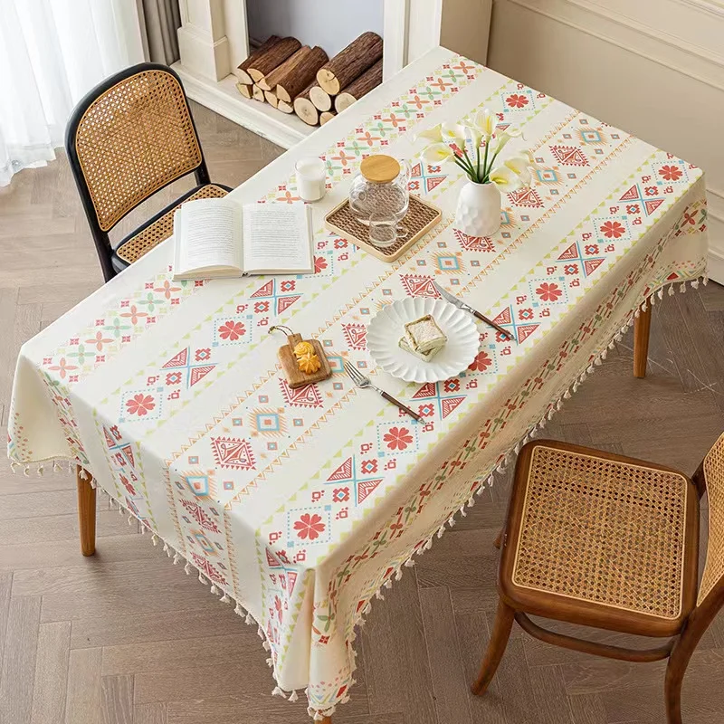 Bohemian tablecloth cotton linen washless cloth art ethnic style rectangular fringe dinner guest house tablecloth