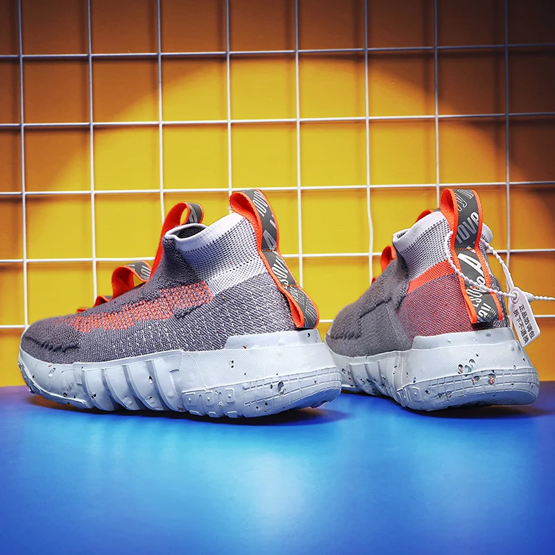 
men sport shoes footwear breathable fly knit upper foam sole high top sock shoes male dropshipping products 
