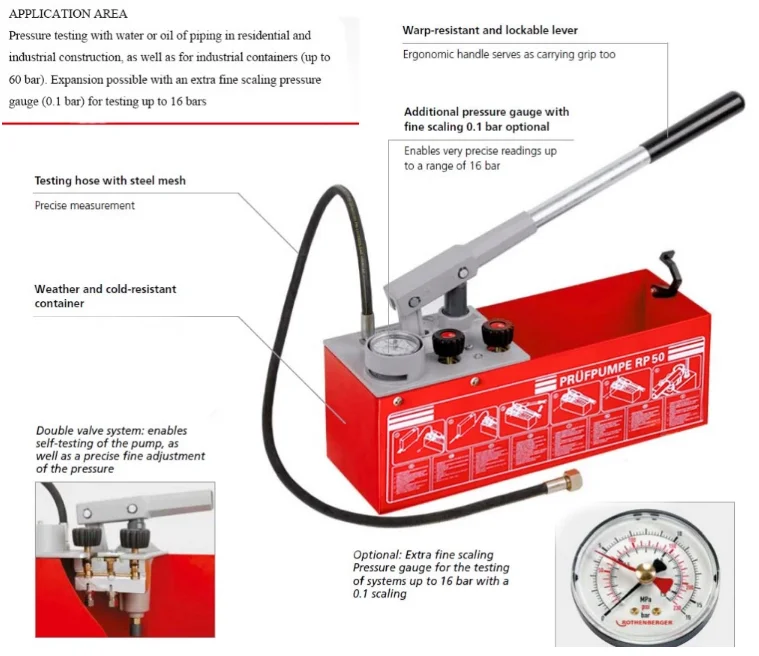 Ручной пластиковый насос для испытания давления в водопроводной трубе