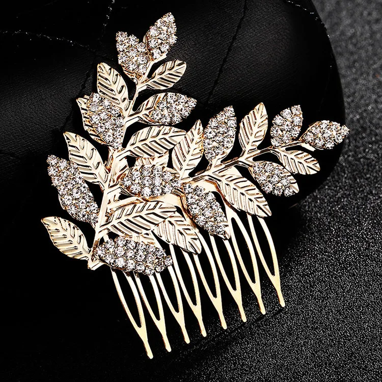 Bridal Wedding Hair Comb Wholesale Cheap Price Women Hair Accessories High Quality Rhinestone Gold Leaf Wedding Metal Hair Combs