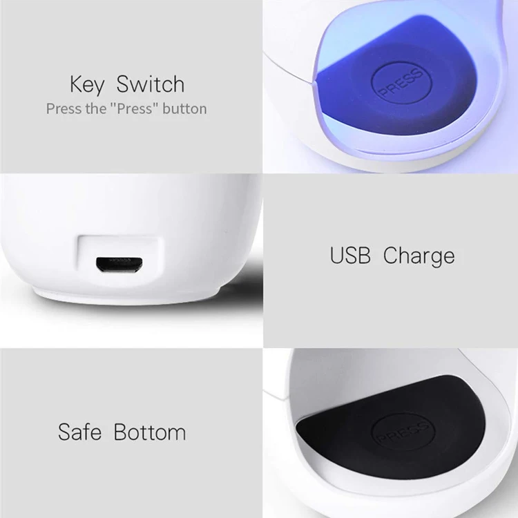 3W UV Light LED Nail Dryer UV Lamp Nail Gel Curing Machine 30s Fast Drying Mini Egg Shape Handy USB Cable Portable Manicure Tool