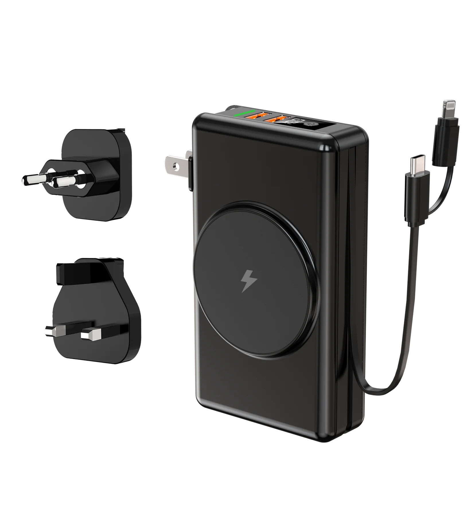 20000mah 2 in 1 quick charge power bank slim power bank wireless charger type c 22.5w power bank with built in wall plug