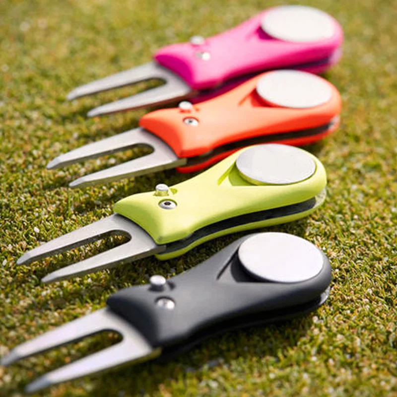 Hot Sale Folded Design Abs Handle Stainless Steel Fork Customized Logo Golf Repair Golf Divot Tool