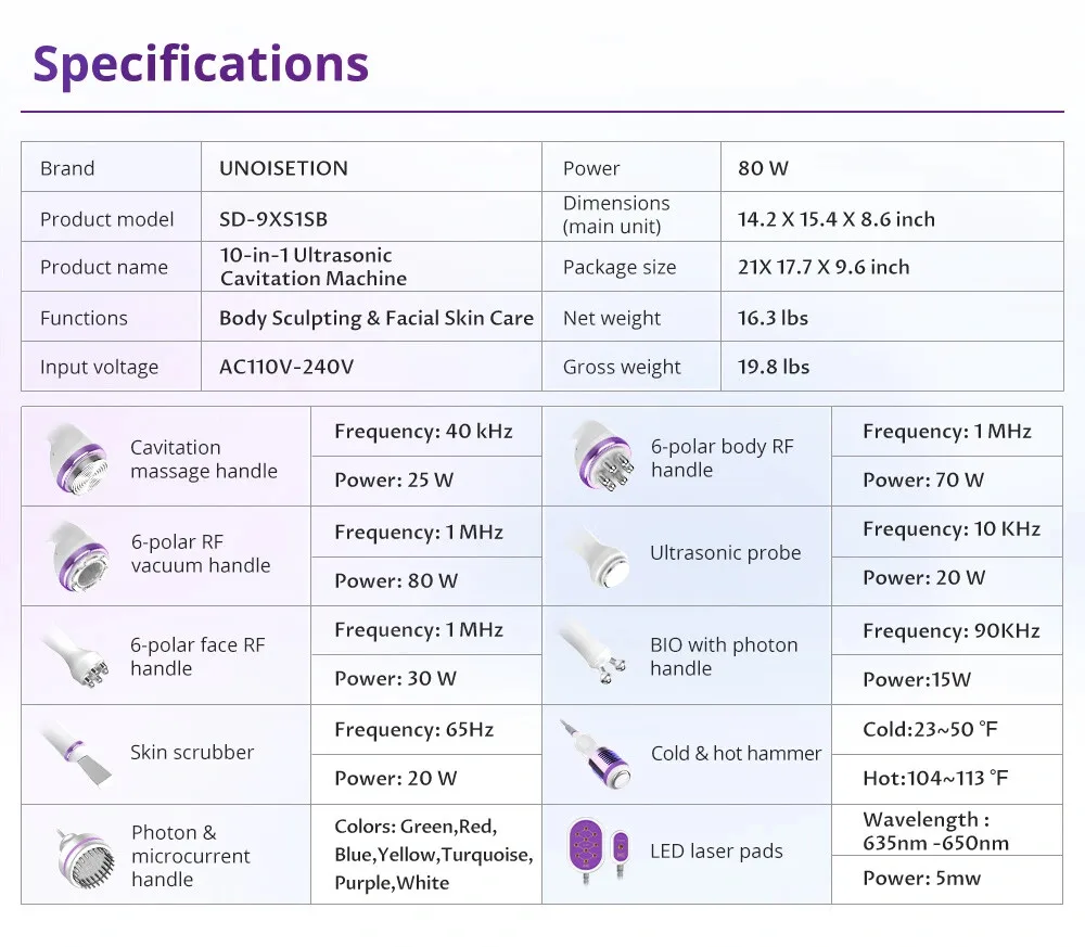 Multifunctional 10 in 1 Ultraslim Cavisation Machine 40K Shape Body and Face Slimming with Vacuum Radio Frequency UK Plug