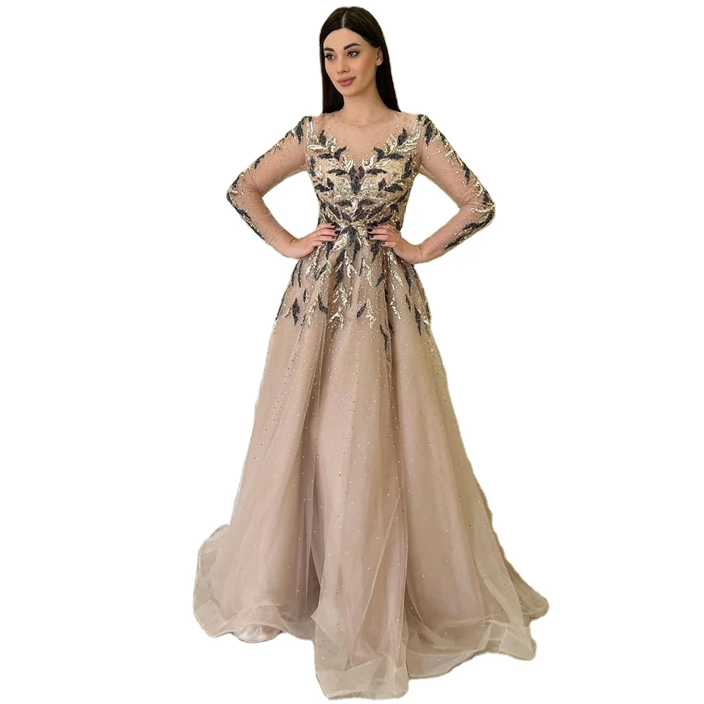 Gold A Line Full Sleeves Evening Long Dresses 2023 Serene Hill LA71387 Women Formal Party Wear Gowns for Women