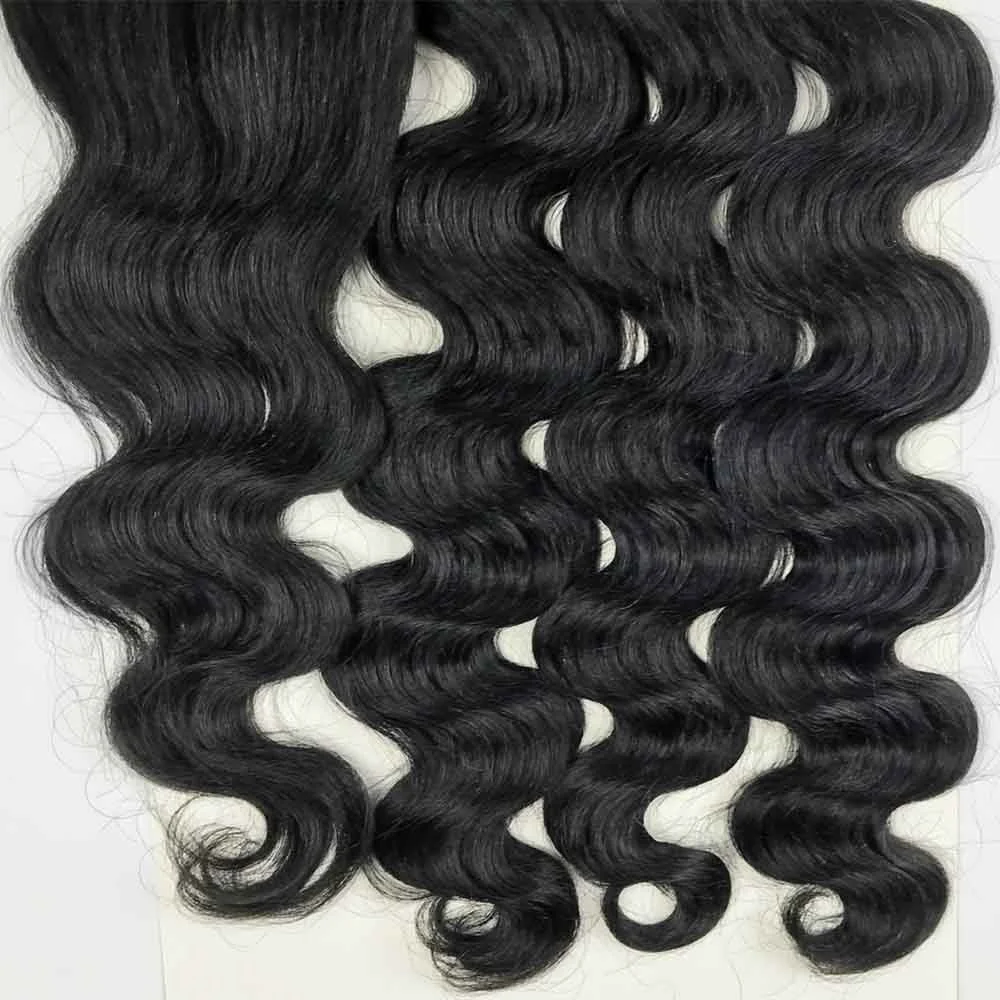 Mixed Synthetic Hair Bundles with 4*4 Lace Closure Silk Straight Packet Hair Weaves Natural Human Hair Blend 3+1