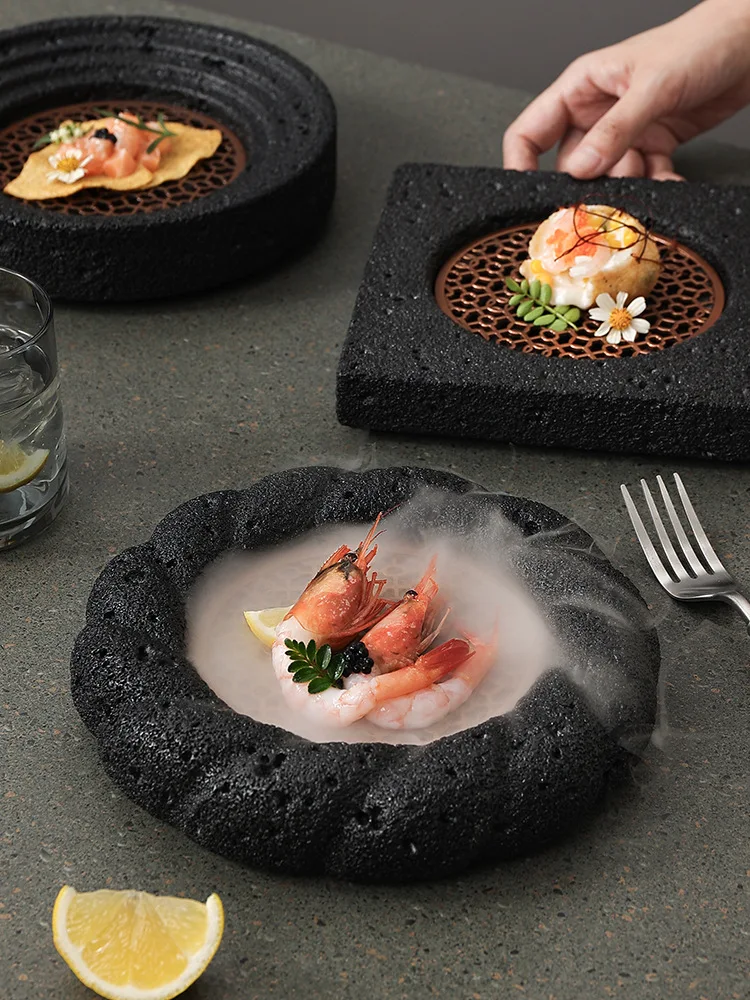 New design Japanese cement rock sushi plate, similar to meteorite planet dinner plate wholesale