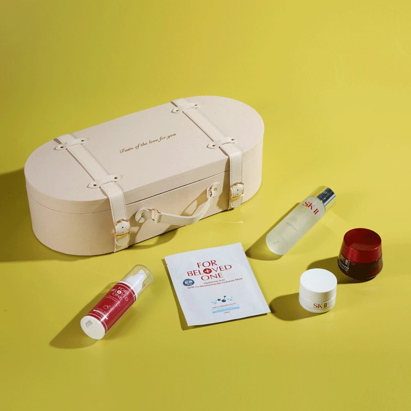 Paper cardboard suitcase shape box cosmetic flower rose wine gift set packaging box with handle for baby shower house warming
