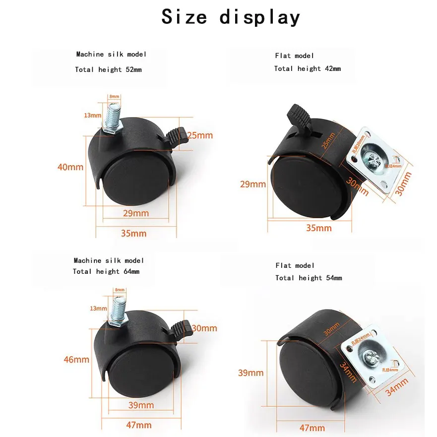 Furniture Plate With Brake Swivel Heavy Duty Caster Wheels Parts Chair Locking Office Chair Wheels Casters