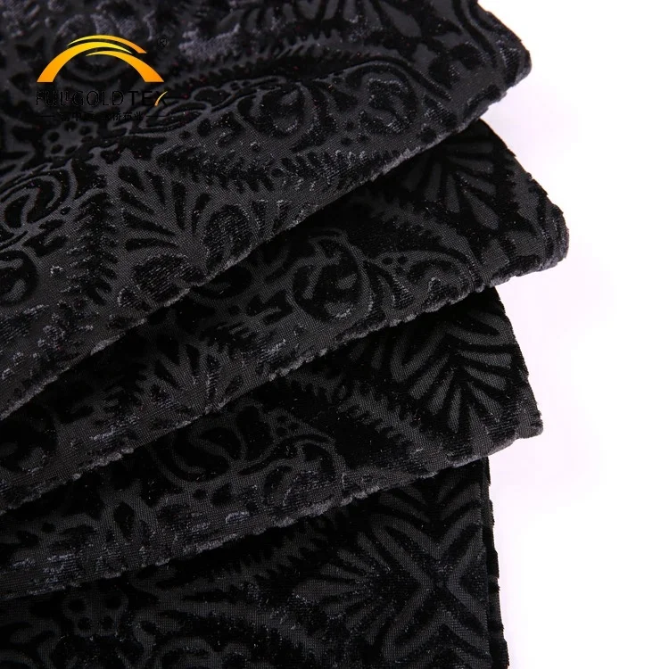 Hejin Wholesale Custom Yarn Dyed Stretch Breathable Blackout Warp Knitted Jacquard Burnout Velvet Fabric for Women Clothing