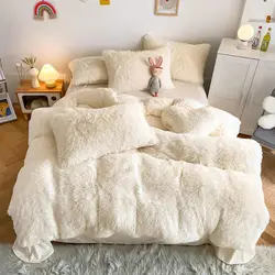Grey Fluffy Comforter Cover Bed Set Faux Fur Fuzzy Duvet Cover Set Luxury Ultra Soft Plush Shaggy Duvet Cover 3 Pieces