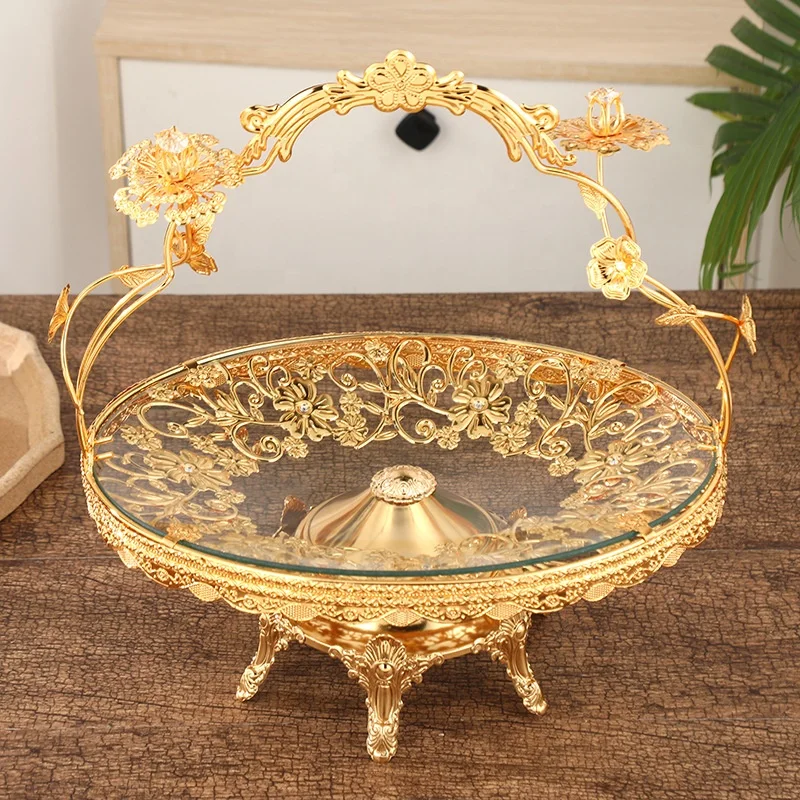 Hot Selling Metal Round Fruit Snack Glass Plate Storage Tray for dry fruit tray