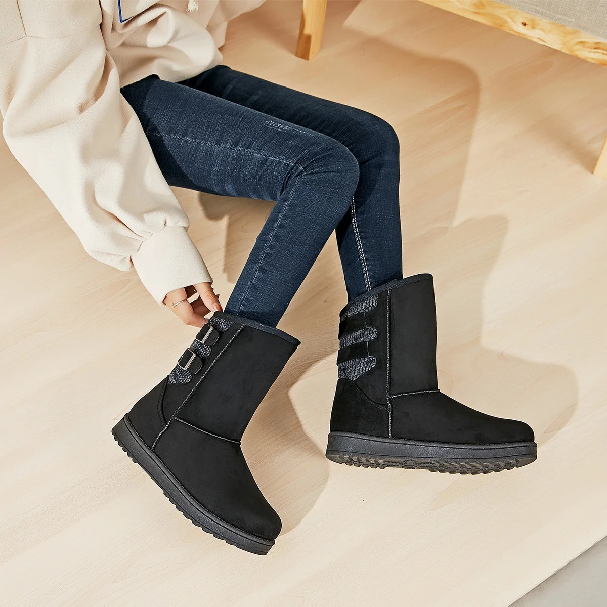 wholesale fashion western designer shoes boot fur snow women winter snow boots for women 2024