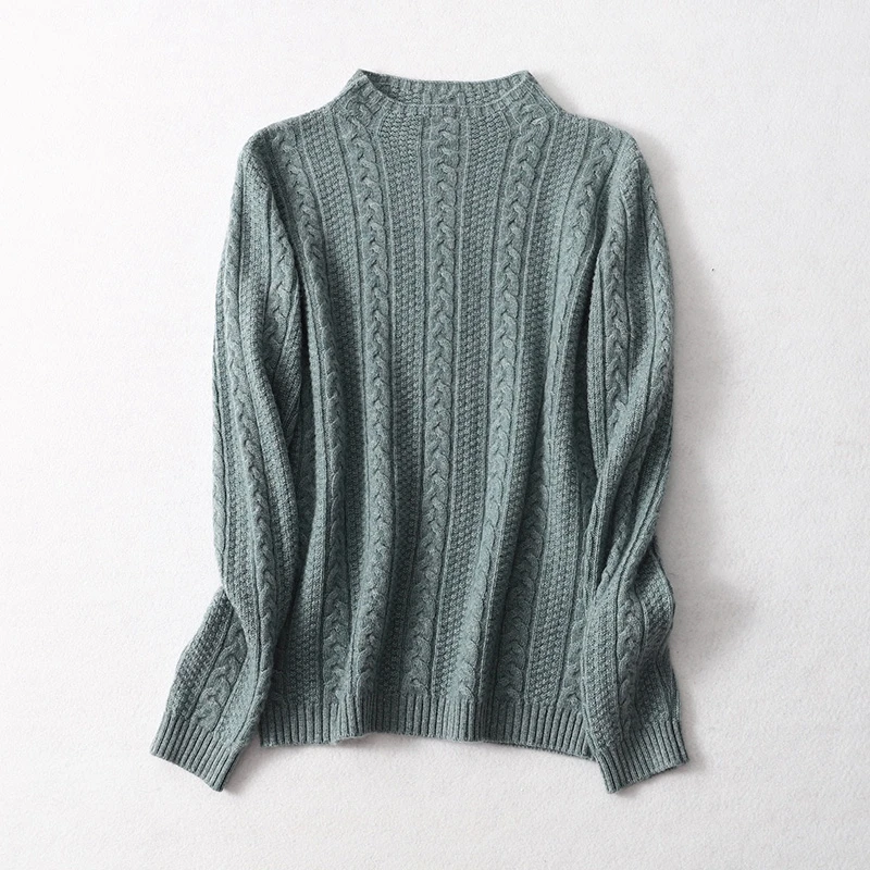 2021 Designer Winter Knit Women Crew Neck 35% Cashmere 65% Merino Custom Wool Sweater