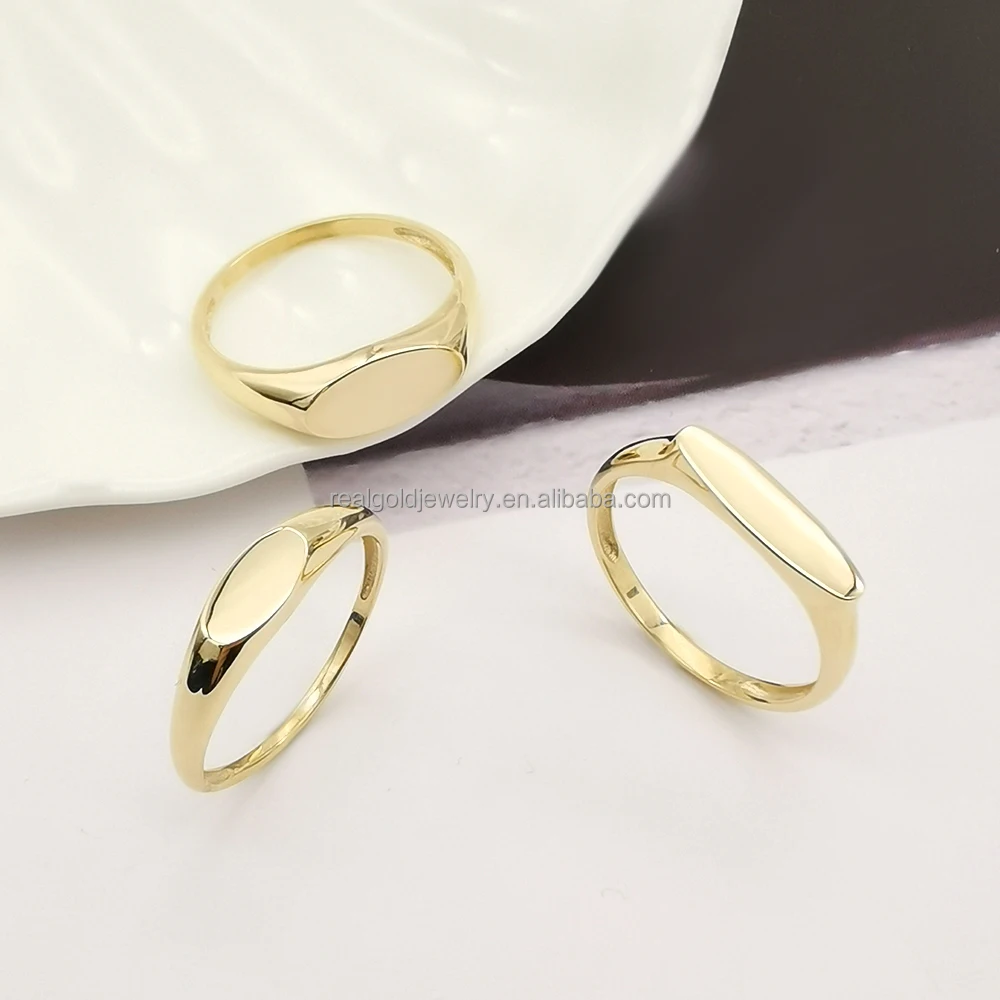 Classic Signet Ring Pure 14K Real Gold Dainty Style Customized Engraved Class Ring Solid Gold Jewelry Rings