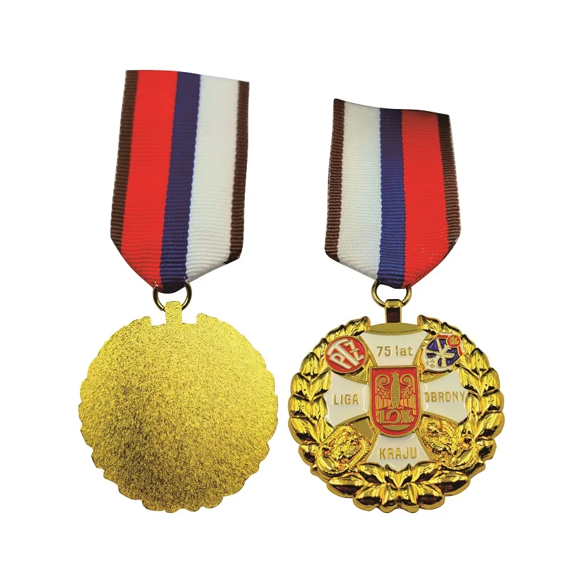 Custom Design Antique Metal Die Casting Soft Enamel Poland Gold Award Medal Brooch Pin for Honor with Short Lanyard