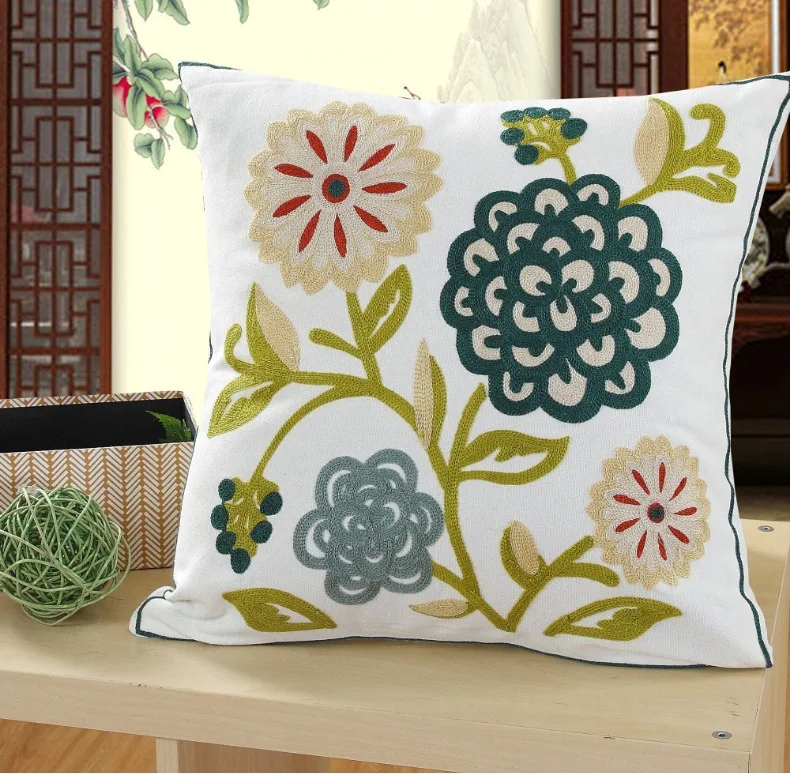 Amity Wholesale Flower Embroidered Throw Pillow Cover Indian Style Office Cushion Cover Sofa Living Room Polyester Pillowcase