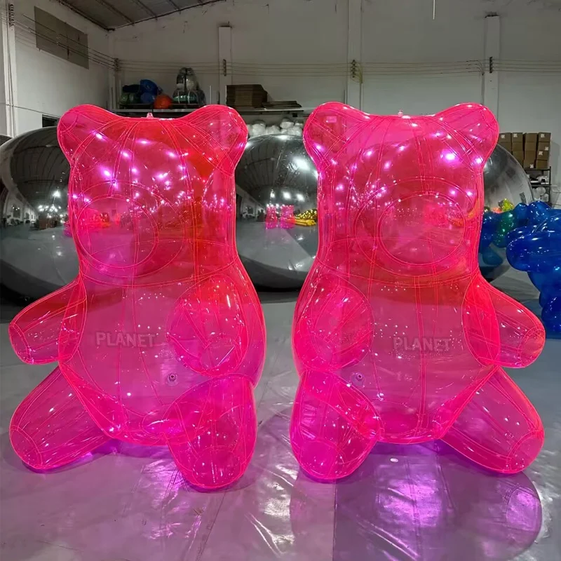 Portable Party Event Decor PVC Air Sealed Inflatable Teddy Bear Transparent Neon Pink Inflatable Giant Gummy Bear