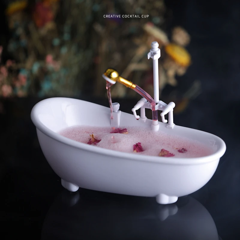 Unique Shape Irregular White Bathtub Shaped Cocktail Glasses Wine Glass for bar restaurant with battery