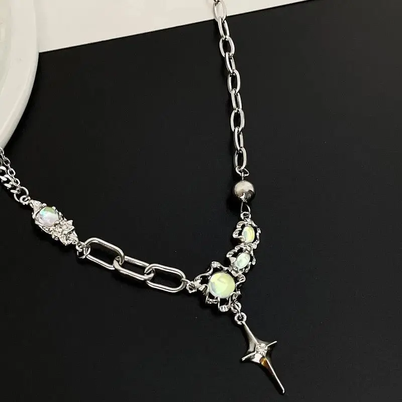 Moonstone Cross Zircon Female Summer Light Luxury Niche Design Sense Senior Spice Collarbone Chain Necklace