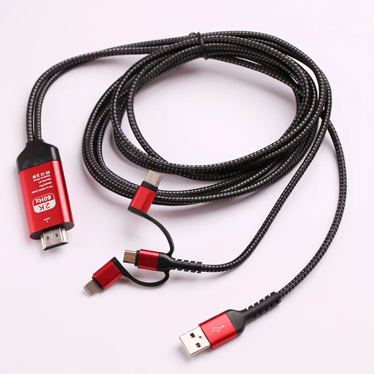 3 в 1 кабель с разъемом Micro USB Type-C для перехода от разъема Lightning к конвертеру HDMI IPhone X 6 7 8 IPad Samsung S8 S9 IOS Android телефон телевизору