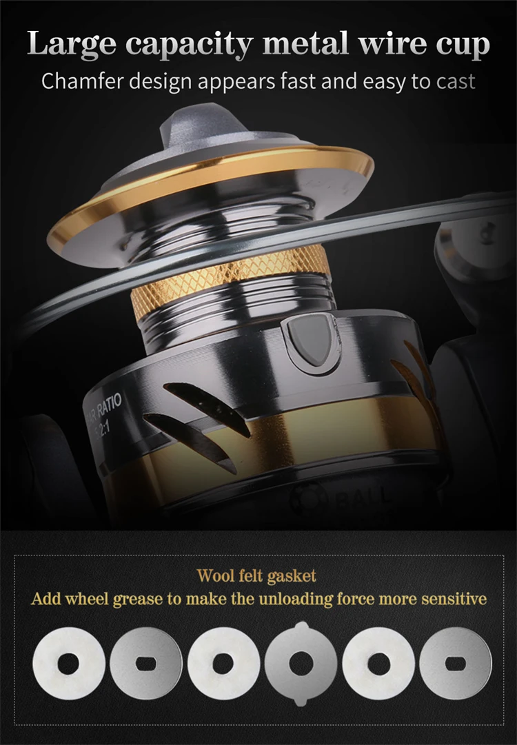 RUNTOO Saltwater High Speed Baitcasting Trolling Fish Wheel Metal Spool Aluminum Body Metal Grip Pill Spinning Fishing Reels