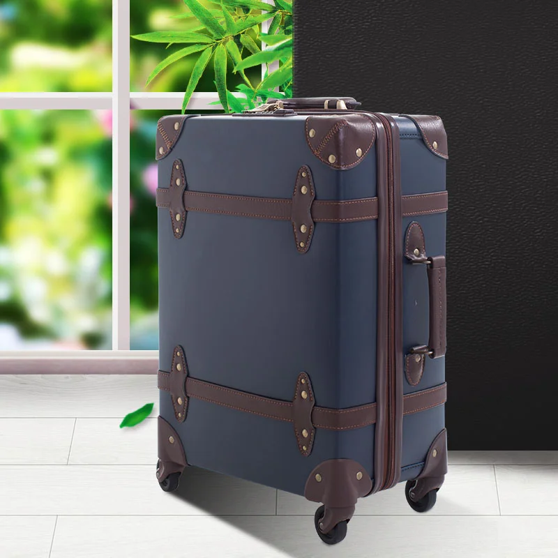 Ready to Ship pp+pvc material vintage style Unisex trolley luggage case  with Spinner 4 Wheels 19' 23'  with tsa lock