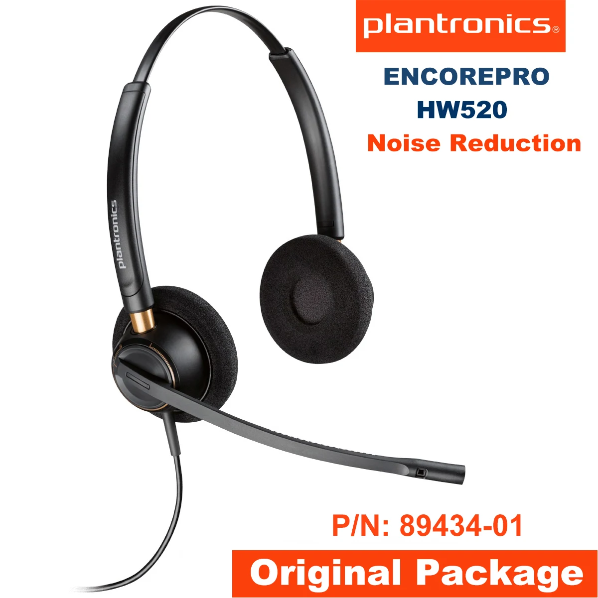 POLY Plantronics EncorePro HW520 P/N: 89434-01 Call center Binaural Headset,  with Noise-Canceling Microphone with QD Plug