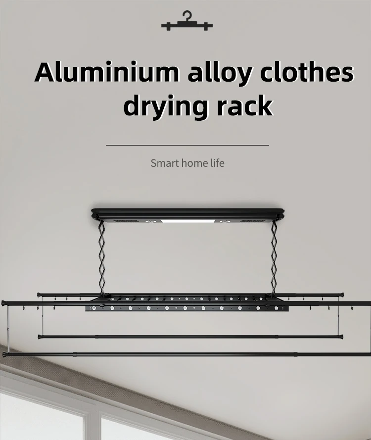 Electric clothes rack household multifunctional off-line voice remote control lighting lifting telescopic balcony clothes rack