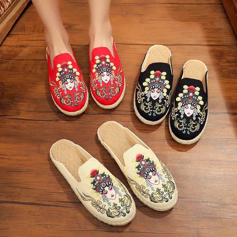 women   beautiful embroidered linen shoes ethnic flavor fisherman shoes   breathable linen beach sandals