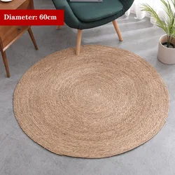 Round rattan mat hand-woven carpet home living room bedroom coffee table blanket simple grass mat  diameter 60cm