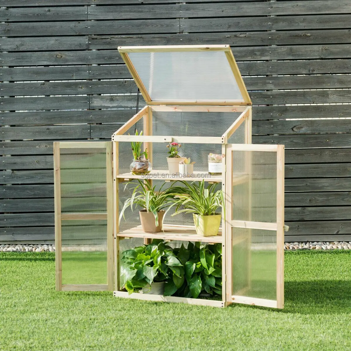 Outdoor Mini Greenhouse, Wooden Cold Frame With Bottom Shelf