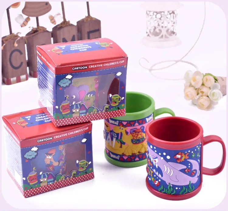 Wholesale Cute Cartoon 3D Kids Personalized Plastic Mugs Custom Soft PVC Water Cups Mugs