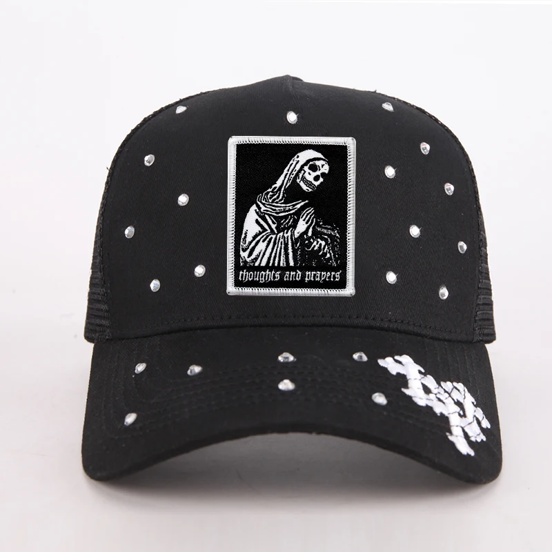 2024 Custom Your Own logo Mens Mesh Gorras Embroidery Patch logo 5 Panel Rhinestone Baseball Trucker Hat Cap