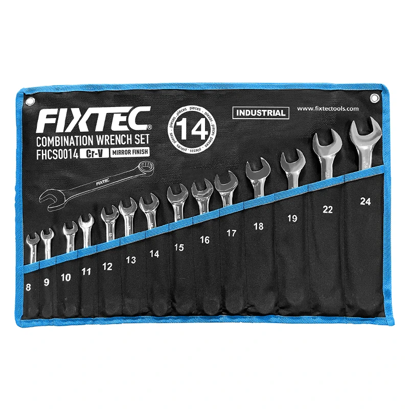 FIXTEC Hand Tools 14PCS CR-V Torque Wrench Combination Spanner Set with Bag+Color Box