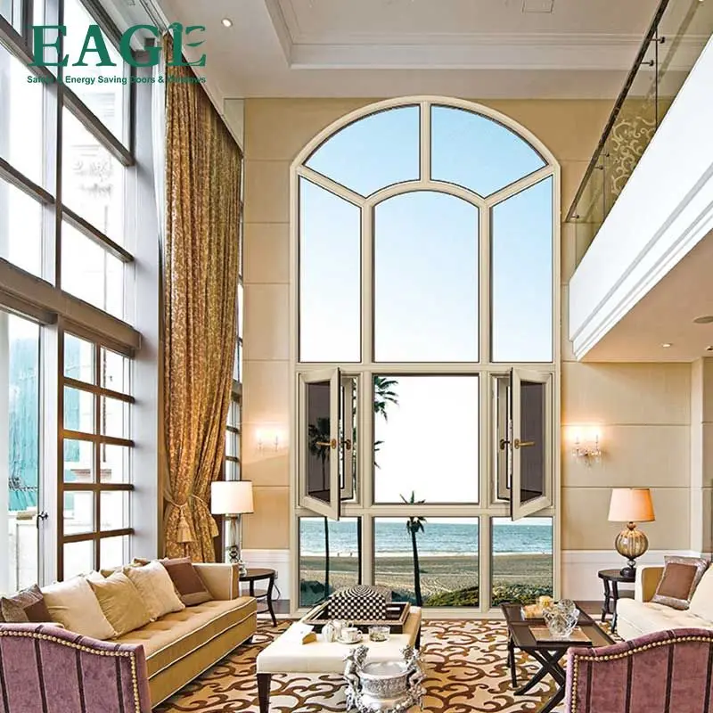 Arched round design aluminum windows double layer tempered glass with 304SS insect net