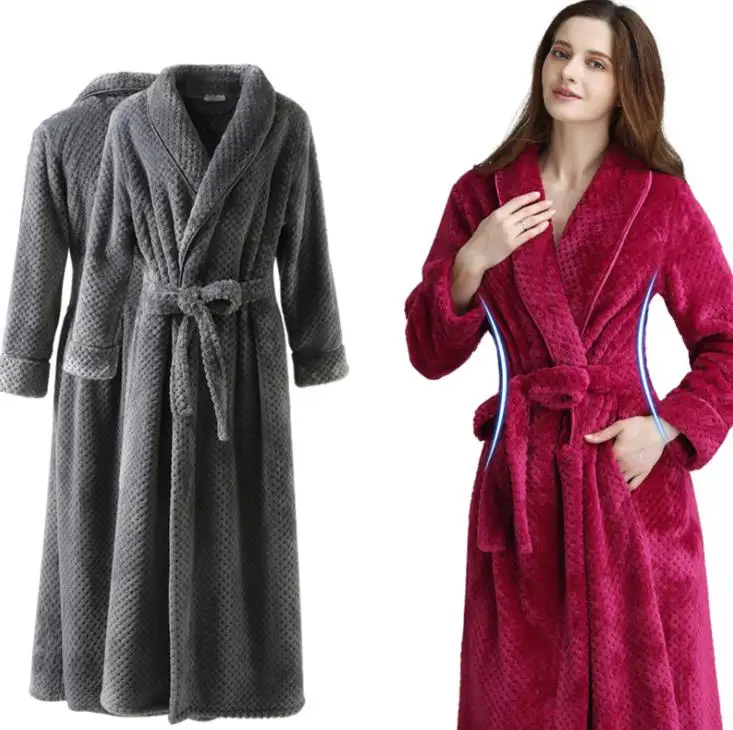 High Quality Long Kimono Flannel Robe Women/men Nightgown Super Soft Bathrobe Homewear Home Wear Unisex Flannel Bath Robe Winter