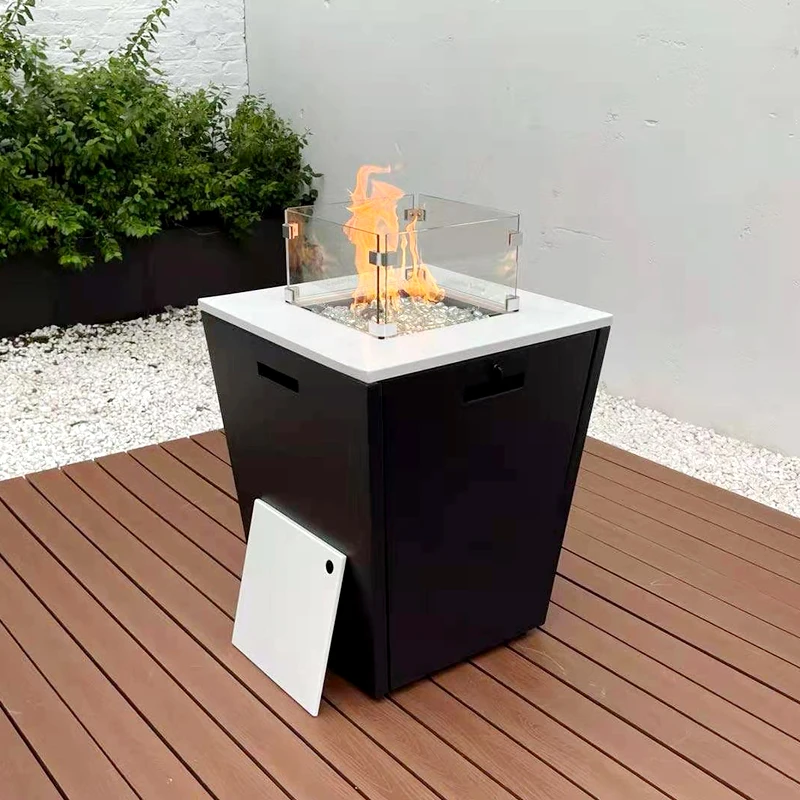 Square Outdoor Metal With Tile Top Aluminum Base Gas Fire Pit Table