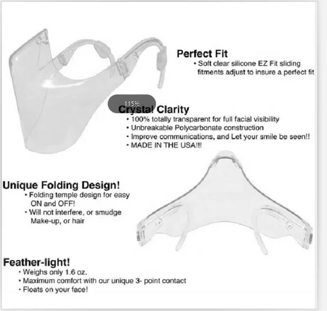  Anti Fog Eco-Friendly Durable Transparent Clear Face Mask Plastic Shield Reusable For Deaf Mute Lip Read