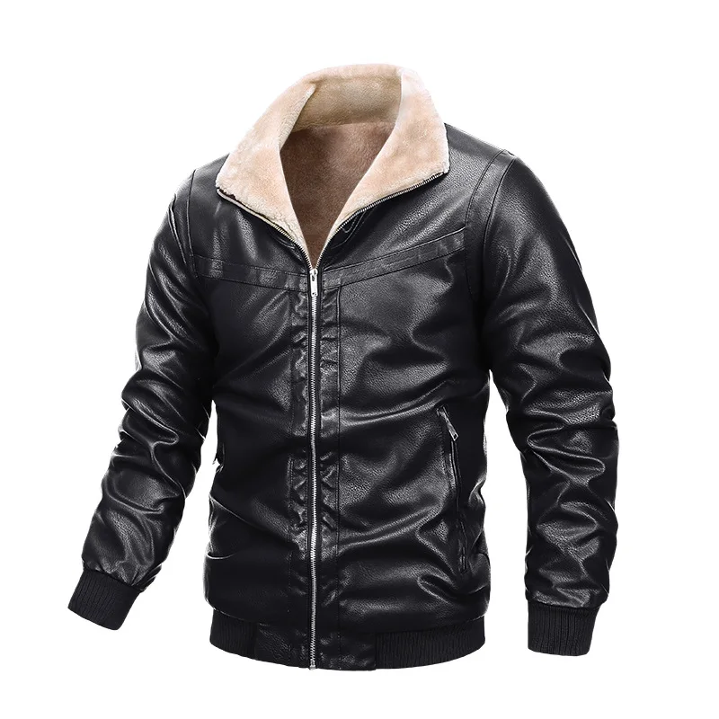 wholesale men Fur integration warm coat motorbike plus size pu leather jackets for man