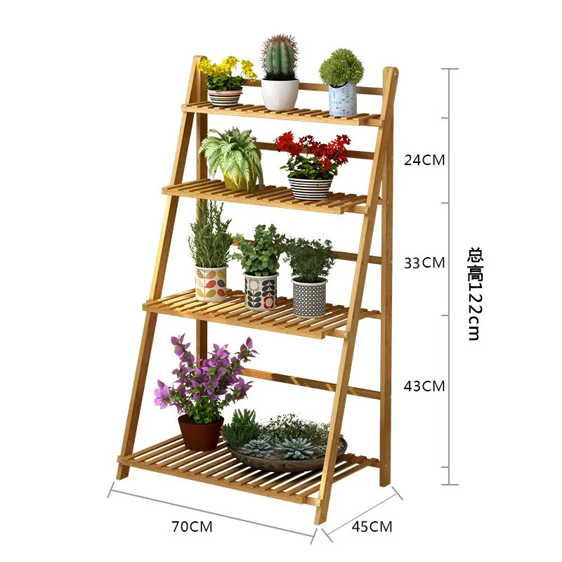 
Factory natural corner bamboo wooden ladder foldable flower pot shelf stand for fruit storage 