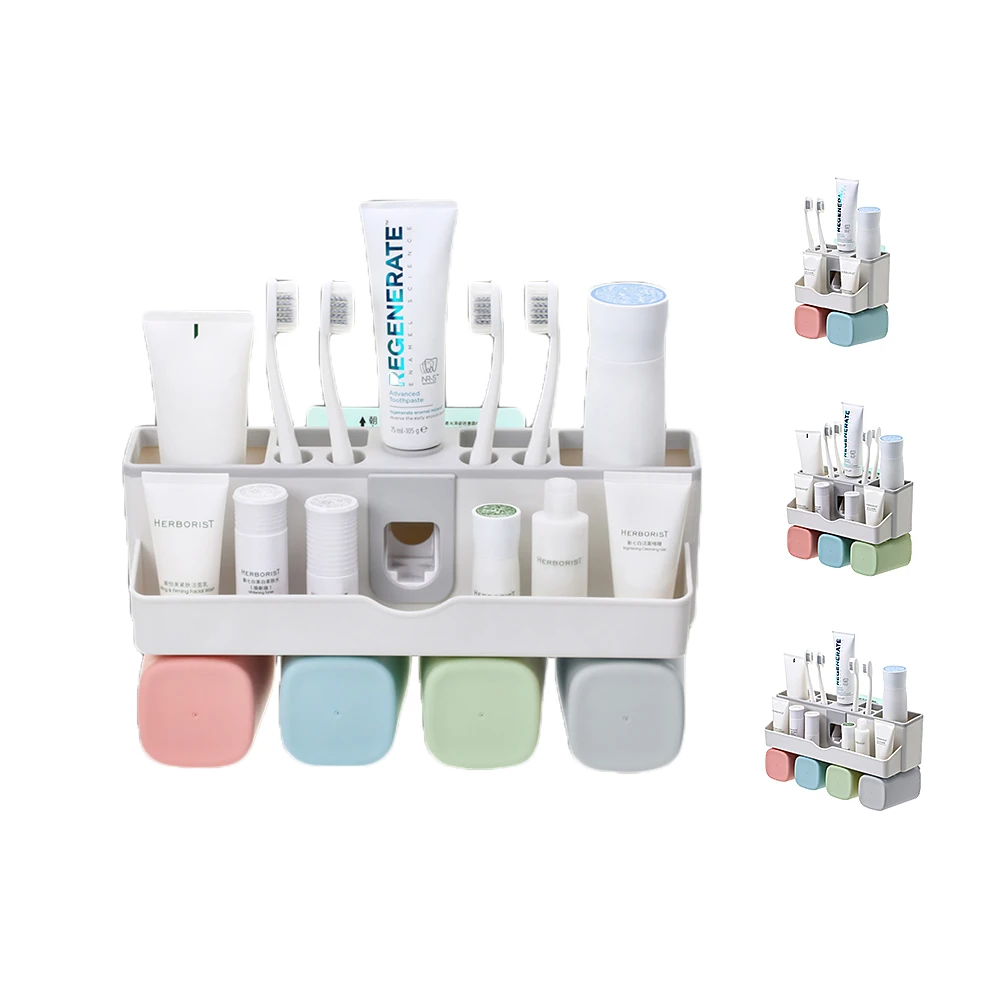 
Wholesale Household Portable Drill-Free Wall Mounted Shelf Family Plastic Toothbrush Holder Bathroom Storage 