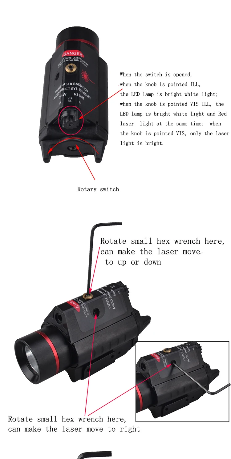 Aluminum alloy laser sight guns rotary switch red laser sight