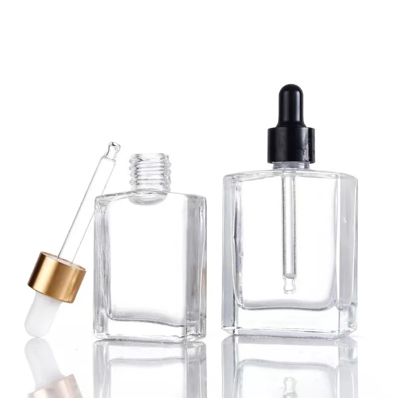 15ml 30ml 50ml 100ml clear square glass dropper bottle  / perfume glass bottle with gold silver top cap