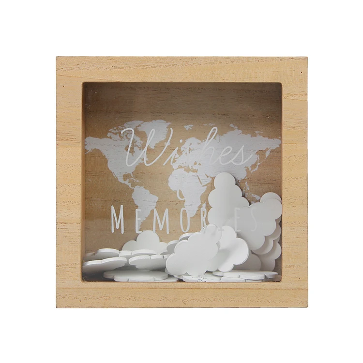 Brown wooden pretty little cloud savings piggy bank tirelire with glass for room decoration and saving money