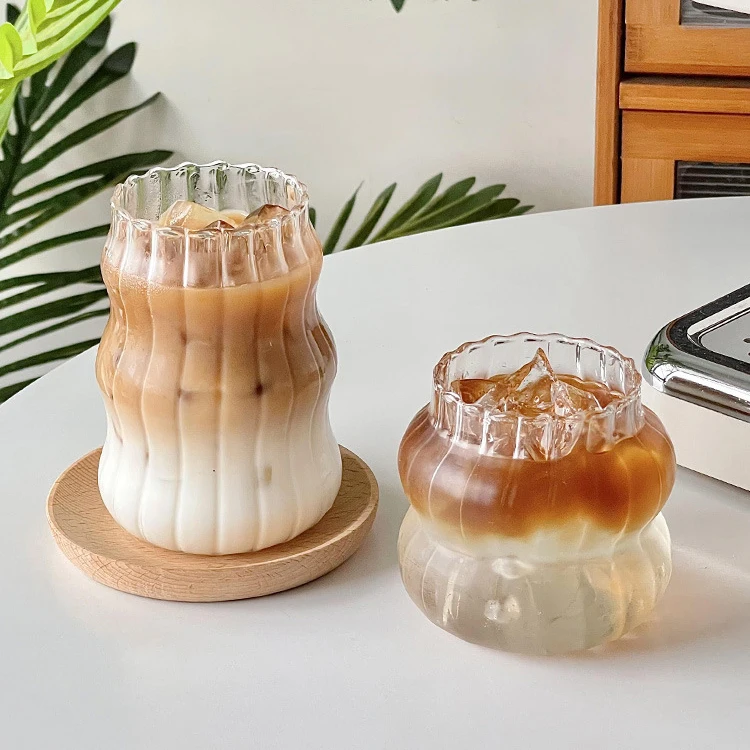 Wholesale vertical stripe glass ice coffee cup drinkware juice glass cup