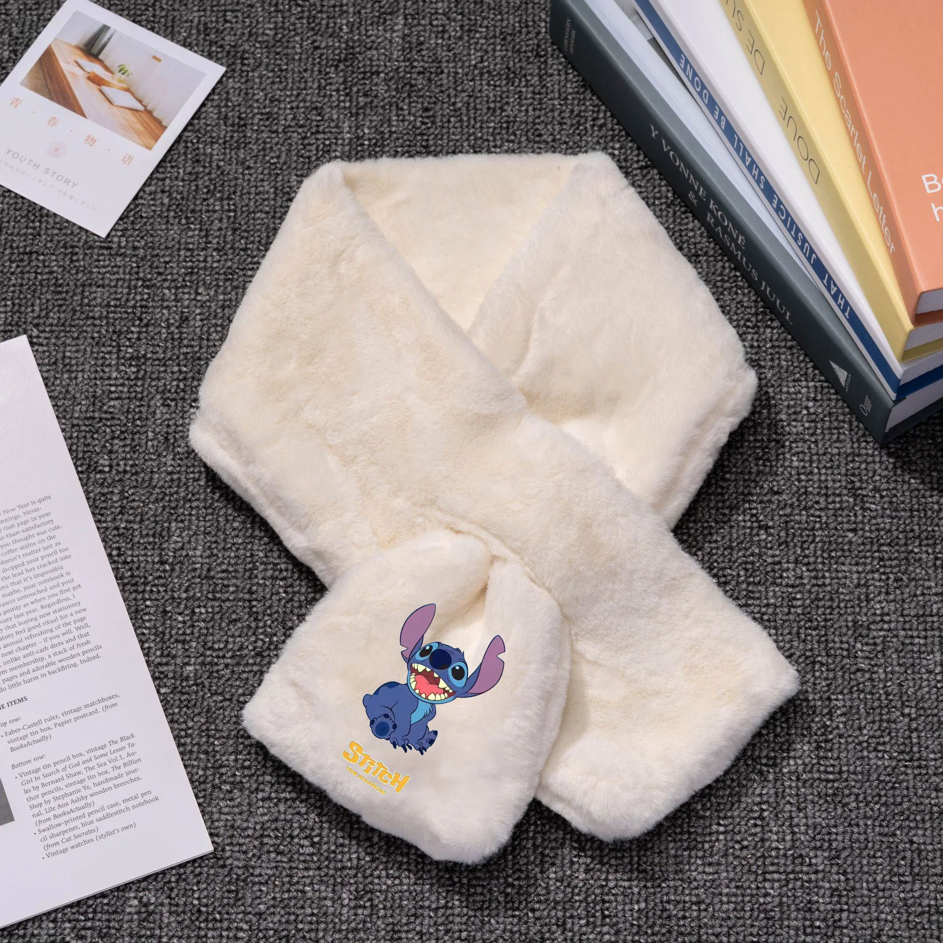 Stitch plush bib winter student hedging all-match warmth neck protection printing cartoon cute warm